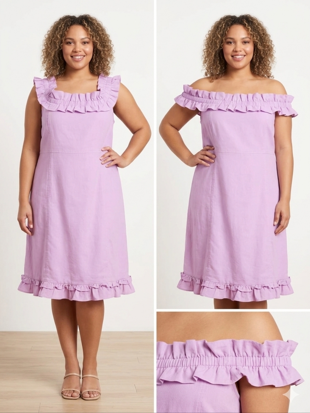 Kendall & Kylie Pink Ruffle Dress Linen Blend Feminine Summer Cottage Coquette